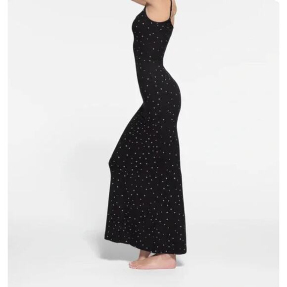 RARE Skims Ribbed Soft Lounge Long Slip Dress Maxi - Onyx Sparkle Print Large - Picture 1 of 6